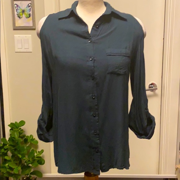 Teal Cold Shoulder buttoup - Picture 1 of 4